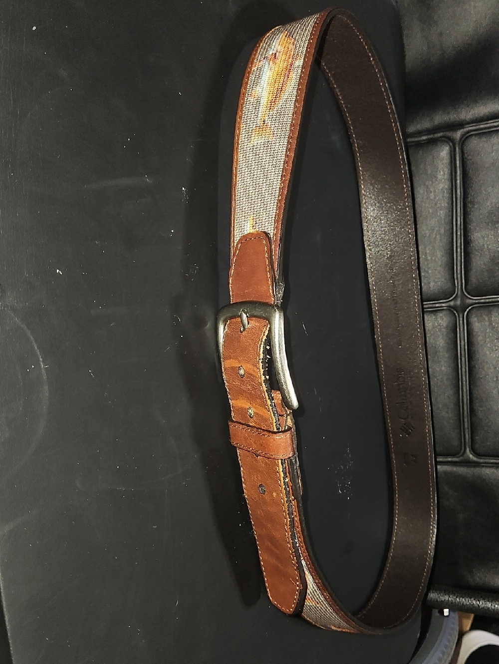 Brown Leather and Canvas Men's Belt Bag Strap Size 44